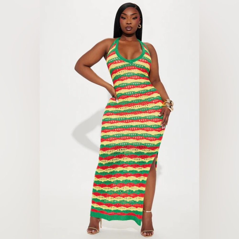 Bella Crochet Maxi Dress - Green/combo